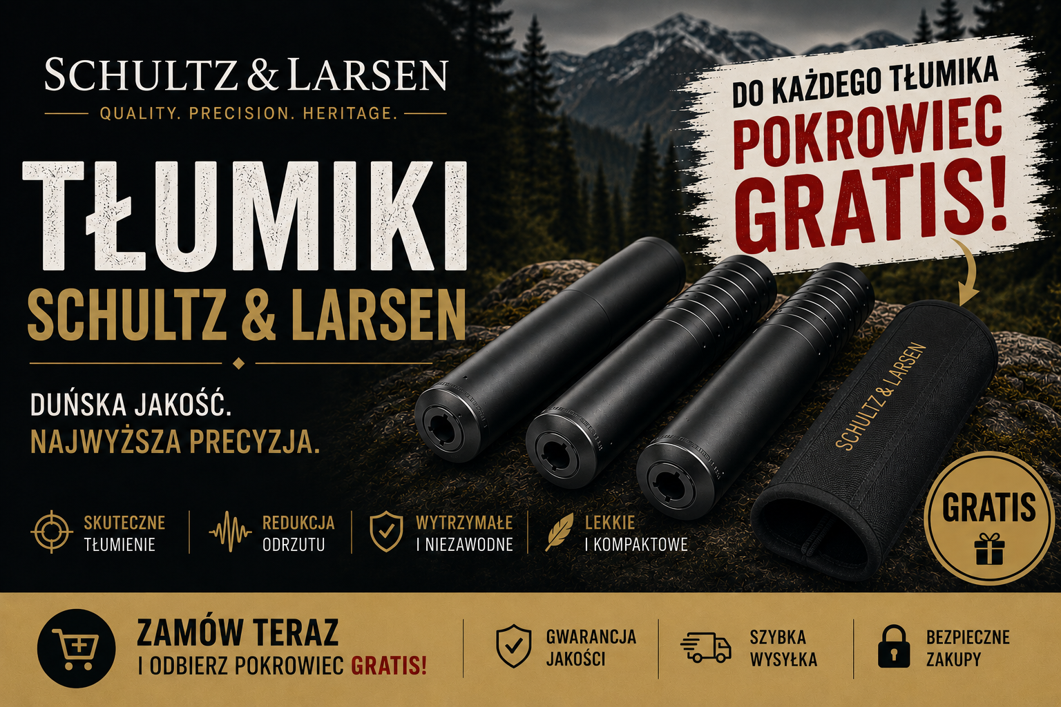 Tłumiki Schultz & Larsen — do każdego tłumika pokrowiec gratis